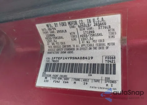 1995 Ford F150 from USA, damaged, VIN 1FTEF14Y9SNA08419